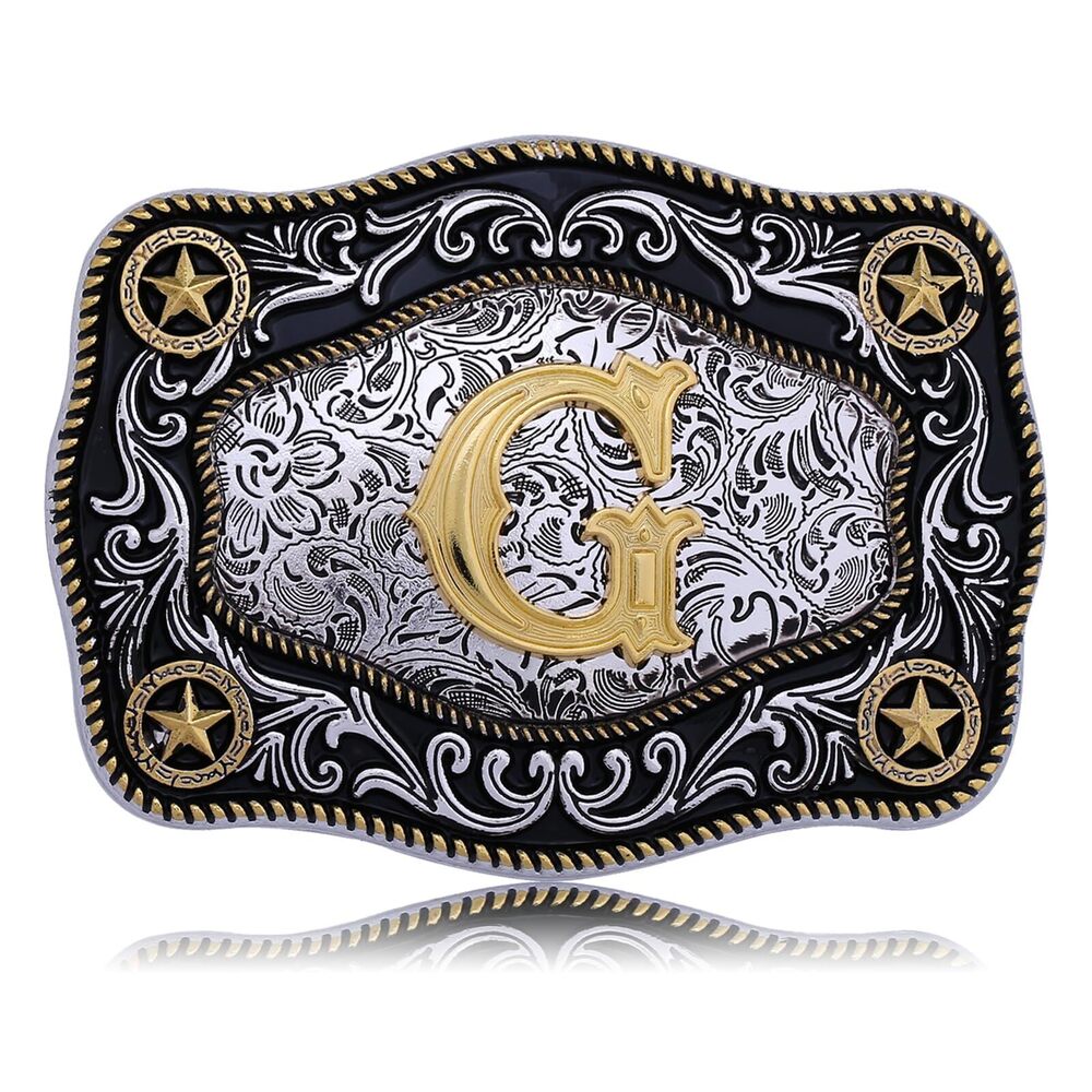 8856 Western Belt Buckle Initial Letters ABCDJMR to Z Large Gold Cowboy